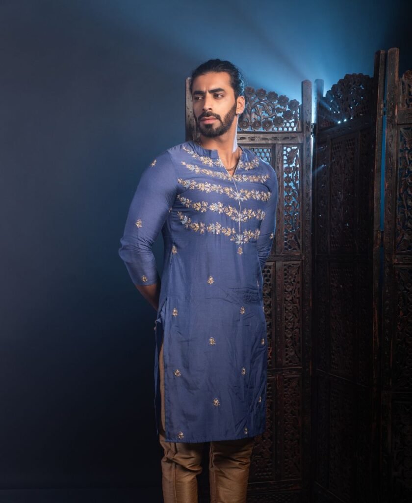 Blue Muslin Printed Round Neck Kurti main image 0