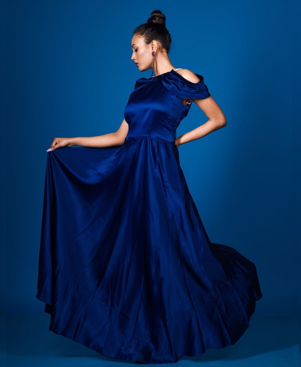 Women's Royal Blue Satin Gown - Designer Merge